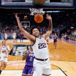 DENVER, COLORADO - MARCH 19: Anton Watson #22 of the Gonzaga Bulldogs dunks during the second half against the TCU Horned Frogs in the second round of the NCAA Men's Basketball Tournament at Ball Arena on March 19, 2023 in Denver, Colorado. (Photo by Justin Edmonds/Getty Images)