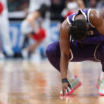 DENVER, COLORADO - MARCH 19: Mike Miles Jr. #1 of the TCU Horned Frogs reacts after the 84-81 loss to the Gonzaga Bulldogs in the second round of the NCAA Men's Basketball Tournament at Ball Arena on March 19, 2023 in Denver, Colorado. (Photo by Sean M. Haffey/Getty Images)