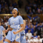 
              North Carolina's Kennedy Todd-Williams reacts following a basket during the second half of an NCAA college basketball game against Duke, Sunday, Feb. 26, 2023, in Durham, N.C. (Kaitlin McKeown/The News & Observer via AP)
            