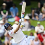 
              England's Joe Root bats against New Zealand on day 5 of their cricket test match in Wellington, New Zealand, Tuesday, Feb 28, 2023. (Andrew Cornaga/Photosport via AP)
            