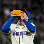 SEATTLE, WASHINGTON - APRIL 16: Luis Castillo #58 of the Seattle Mariners gestures while walking to the dugout during the third inning against the Colorado Rockies at T-Mobile Park on April 16, 2023 in Seattle, Washington. (Photo by Alika Jenner/Getty Images)