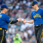 SEATTLE, WA - MAY 26: Seattle Mariners manager Scott Servais pulls starting pitcher George Kirby #68 of the Seattle Mariners from the game during the fifth inning against the Pittsburgh Pirates at T-Mobile Park on May 26, 2023 in Seattle, Washington. (Photo by Stephen Brashear/Getty Images)