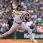 SEATTLE, WA - MAY 28: Starter Luis L. Ortiz #48 of the Pittsburgh Pirates pitches during the second inning of a game against the Seattle Mariners at T-Mobile Park on May 28, 2023 in Seattle, Washington. (Photo by Stephen Brashear/Getty Images)