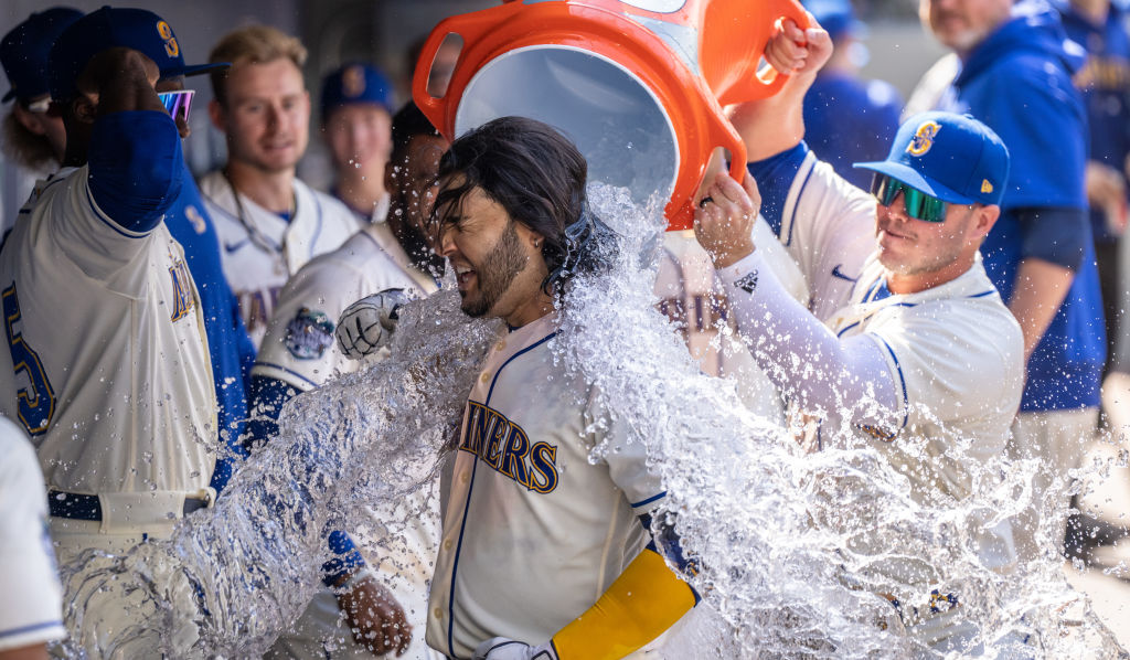 Eugenio Suarez of the Seattle Mariners celebrates his walk-off home News  Photo - Getty Images