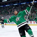 DALLAS, TEXAS - MAY 02: Joe Pavelski #16 of the Dallas Stars celebrates after scoring a goal against the Seattle Kraken in the first period in Game One of the Second Round of the 2023 Stanley Cup Playoffs at American Airlines Center on May 02, 2023 in Dallas, Texas. (Photo by Tom Pennington/Getty Images)