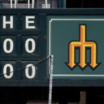SEATTLE, WASHINGTON - MAY 05: The Seattle Mariners City Connect logo is seen on the scoreboard before the game against the Houston Astros at T-Mobile Park on May 05, 2023 in Seattle, Washington. (Photo by Steph Chambers/Getty Images)