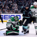 SEATTLE, WASHINGTON - MAY 13: Scott Wedgewood #41 of the Dallas Stars makes a save against Seattle Kraken during the second period in Game Six of the Second Round of the 2023 Stanley Cup Playoffs at Climate Pledge Arena on May 13, 2023 in Seattle, Washington. (Photo by Steph Chambers/Getty Images)