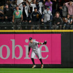 SEATTLE, WASHINGTON - MAY 29: Aaron Judge #99 of the New York Yankees catches the ball at the wall to end the eighth inning against the Seattle Mariners at T-Mobile Park on May 29, 2023 in Seattle, Washington. (Photo by Alika Jenner/Getty Images)