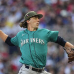 Seattle Mariners starting pitcher Logan Gilbert works against the Atlanta Braves in the first inning of a baseball game, Saturday, May 20, 2023, in Atlanta. (AP Photo/John Bazemore)Credit: ASSOCIATED PRESS