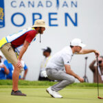 TORONTO, ONTARIO - JUNE 11:  Nick Taylor of Canada lines up a putt on the 1th hole during the final round of the RBC Canadian Open at Oakdale Golf & Country Club on June 11, 2023 in Toronto, Ontario. (Photo by Vaughn Ridley/Getty Images)