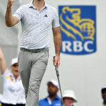 TORONTO, ONTARIO - JUNE 11:  Nick Taylor of Canada reacts after making a putt on the 18th hole during the final round of the RBC Canadian Open at Oakdale Golf & Country Club on June 11, 2023 in Toronto, Ontario. (Photo by Minas Panagiotakis/Getty Images)