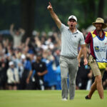TORONTO, ONTARIO - JUNE 11:  Nick Taylor of Canada celebrates after making an eagle putt on the 4th playoff hole to win the RBC Canadian Open at Oakdale Golf & Country Club on June 11, 2023 in Toronto, Ontario. (Photo by Minas Panagiotakis/Getty Images)