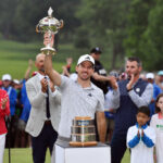 TORONTO, ONTARIO - JUNE 11:  Nick Taylor of Canada holds the trophy after winning the RBC Canadian Open at Oakdale Golf & Country Club on June 11, 2023 in Toronto, Ontario. (Photo by Minas Panagiotakis/Getty Images)