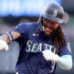 SEATTLE, WASHINGTON - JUNE 12: J.P. Crawford #3 of the Seattle Mariners reacts after his single during the sixth inning against the Miami Marlins at T-Mobile Park on June 12, 2023 in Seattle, Washington. (Photo by Steph Chambers/Getty Images)