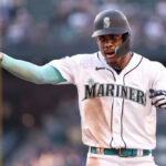 SEATTLE, WASHINGTON - JUNE 26: Julio Rodriguez #44 of the Seattle Mariners reacts after his RBI single during the fourth inning at T-Mobile Park on June 26, 2023 in Seattle, Washington. (Photo by Steph Chambers/Getty Images)