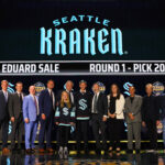 NASHVILLE, TENNESSEE - JUNE 28: Eduard Sale is selected by the Seattle Kraken with the 20th overall pick during round one of the 2023 Upper Deck NHL Draft at Bridgestone Arena on June 28, 2023 in Nashville, Tennessee. (Photo by Bruce Bennett/Getty Images)