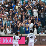 SEATTLE, WASHINGTON - JULY 10: Julio Rodríguez #44 of the Seattle Mariners reacts during the T-Mobile Home Run Derby at T-Mobile Park on July 10, 2023 in Seattle, Washington. (Photo by Alika Jenner/Getty Images)