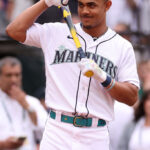 SEATTLE, WASHINGTON - JULY 10: Julio Rodríguez #44 of the Seattle Mariners reacts during the T-Mobile Home Run Derby at T-Mobile Park on July 10, 2023 in Seattle, Washington. (Photo by Steph Chambers/Getty Images)