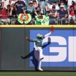 SEATTLE, WASHINGTON - JULY 11: Adolis García #53 of the Texas Rangers catches a ball during the first inning of the 93rd MLB All-Star Game presented by Mastercard at T-Mobile Park on July 11, 2023 in Seattle, Washington. (Photo by Steph Chambers/Getty Images)