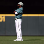 SEATTLE, WASHINGTON - JULY 11: Randy Arozarena #56 of the Tampa Bay Rays poses after making a catch during the first inning of the 93rd MLB All-Star Game presented by Mastercard at T-Mobile Park on July 11, 2023 in Seattle, Washington. (Photo by Steph Chambers/Getty Images)