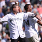 SEATTLE, WASHINGTON - JULY 11: Former Major League Players/HOF Ken Griffey Jr. and Edgar Martinez throws out the first pitchprior to the 93rd MLB All-Star Game presented by Mastercard at T-Mobile Park on July 11, 2023 in Seattle, Washington. (Photo by Steph Chambers/Getty Images)