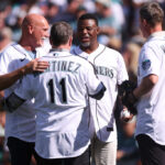 SEATTLE, WASHINGTON - JULY 11: (L-R) Former Major League Baseball players Jay Buhner, Edgar Martinez, Ken Griffey Jr., and Dan Wilson shake hands prior to the 93rd MLB All-Star Game presented by Mastercard at T-Mobile Park on July 11, 2023 in Seattle, Washington. (Photo by Steph Chambers/Getty Images)