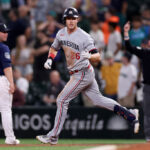 SEATTLE, WASHINGTON - JULY 17: Max Kepler #26 of the Minnesota Twins celebrates his three run home run during the ninth inning against the Seattle Marinersat T-Mobile Park on July 17, 2023 in Seattle, Washington. (Photo by Steph Chambers/Getty Images)