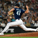 SEATTLE, WASHINGTON - AUGUST 08: Matt Brash #47 of the Seattle Mariners throws a pitch during the eighth inning against the San Diego Padres at T-Mobile Park on August 08, 2023 in Seattle, Washington. (Photo by Alika Jenner/Getty Images)