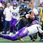 SEATTLE, WASHINGTON - AUGUST 10: Wide receiver Jaxon Smith-Njigba #11 of the Seattle Seahawks makes a catch during the first half of a preseason game against the Minnesota Vikings at Lumen Field on August 10, 2023 in Seattle, Washington. (Photo by Christopher Mast/Getty Images)