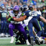 SEATTLE, WASHINGTON - AUGUST 10: Running back DeWayne McBride #37 of the Minnesota Vikings is stopped on a kickoff return during the second quarter of a preseason game against the Seattle Seahawks at Lumen Field on August 10, 2023 in Seattle, Washington. (Photo by Christopher Mast/Getty Images)