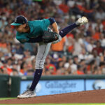 HOUSTON, TEXAS - AUGUST 19: Logan Gilbert #36 of the Seattle Mariners pitches in the first inning against the Houston Astros at Minute Maid Park on August 19, 2023 in Houston, Texas. (Photo by Bob Levey/Getty Images)