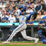 SEATTLE, WASHINGTON - AUGUST 25: Maikel Garcia #11 of the Kansas City Royals bats during the first inning against the Seattle Mariners at T-Mobile Park on August 25, 2023 in Seattle, Washington. (Photo by Alika Jenner/Getty Images)