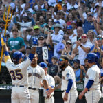 Teoscar Hernandez of the Seattle Mariners celebrates with teammates News  Photo - Getty Images