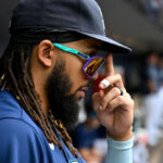 SEATTLE, WASHINGTON - AUGUST 30: J.P. Crawford #3 of the Seattle Mariners adjust his sunglasses before the game against the Oakland Athletics at T-Mobile Park on August 30, 2023 in Seattle, Washington. (Photo by Alika Jenner/Getty Images)