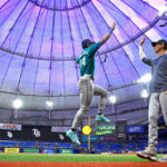 ST PETERSBURG, FLORIDA - SEPTEMBER 07: Julio Rodriguez #44 of the Seattle Mariners takes the field during a game against the Tampa Bay Rays at Tropicana Field on September 07, 2023 in St Petersburg, Florida. (Photo by Mike Ehrmann/Getty Images)