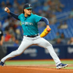 ST PETERSBURG, FLORIDA - SEPTEMBER 07: Luis Castillo #58 of the Seattle Mariners pitches during a game against the Tampa Bay Rays at Tropicana Field on September 07, 2023 in St Petersburg, Florida. (Photo by Mike Ehrmann/Getty Images)
