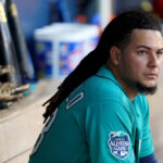 SEATTLE, WASHINGTON - SEPTEMBER 13: Luis Castillo #58 of the Seattle Mariners looks on during the fifth inning against the Los Angeles Angels at T-Mobile Park on September 13, 2023 in Seattle, Washington. (Photo by Steph Chambers/Getty Images)