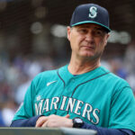 SEATTLE, WASHINGTON - SEPTEMBER 13: Manager Scott Servais #9 of the Seattle Mariners looks on before the game against the Los Angeles Angels at T-Mobile Park on September 13, 2023 in Seattle, Washington. (Photo by Steph Chambers/Getty Images)