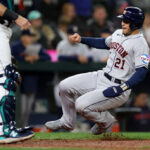 SEATTLE, WASHINGTON - SEPTEMBER 26: Yainer Diaz #21 of the Houston Astros scores a run during the seventh inning against the Seattle Mariners at T-Mobile Park on September 26, 2023 in Seattle, Washington. (Photo by Steph Chambers/Getty Images)