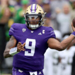 SEATTLE, WASHINGTON - OCTOBER 14: Michael Penix Jr. #9 of the Washington Huskies passes during the first quarter against the Oregon Ducks at Husky Stadium on October 14, 2023 in Seattle, Washington. (Photo by Steph Chambers/Getty Images)