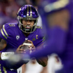 SEATTLE, WASHINGTON - OCTOBER 21: Michael Penix Jr. #9 of the Washington Huskies passes during the second quarter against the Arizona State Sun Devils at Husky Stadium on October 21, 2023 in Seattle, Washington. (Photo by Steph Chambers/Getty Images)