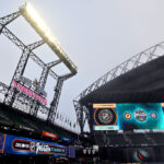 SEATTLE, WASHINGTON - JANUARY 01: A view of the scoreboard at T-Mobile Park prior to the game between the Seattle Kraken and the Vegas Golden Knights on January 01, 2024 in Seattle, Washington. (Photo by Alika Jenner/Getty Images)