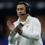 NEW ORLEANS, LOUISIANA - JANUARY 01: Head coach Steve Sarkisian of the Texas Longhorns looks on during the second quarter against the Washington Huskies during the CFP Semifinal Allstate Sugar Bowl at Caesars Superdome on January 01, 2024 in New Orleans, Louisiana. (Photo by Chris Graythen/Getty Images)