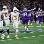 NEW ORLEANS, LOUISIANA - JANUARY 01: Quinn Ewers #3 of the Texas Longhorns reacts after a 37-31 loss against the Washington Huskies in the CFP Semifinal Allstate Sugar Bowl at Caesars Superdome on January 01, 2024 in New Orleans, Louisiana. (Photo by Chris Graythen/Getty Images)