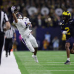 HOUSTON, TEXAS - JANUARY 08: Rome Odunze #1 of the Washington Huskies is unable to catch a pass against Will Johnson #2 of the Michigan Wolverines in the third quarter during the 2024 CFP National Championship game at NRG Stadium on January 08, 2024 in Houston, Texas. (Photo by Maddie Meyer/Getty Images)