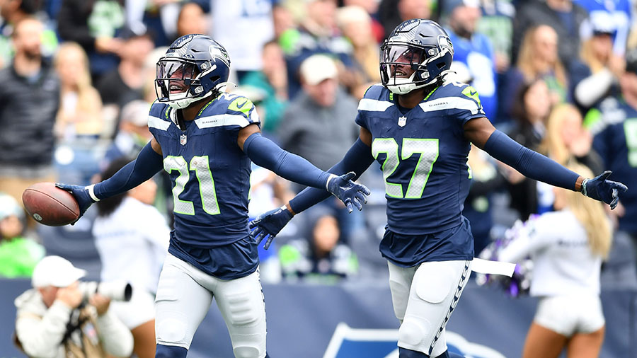 Seattle Seahawks CBs Devon Witherspoon and Riq Woolen...