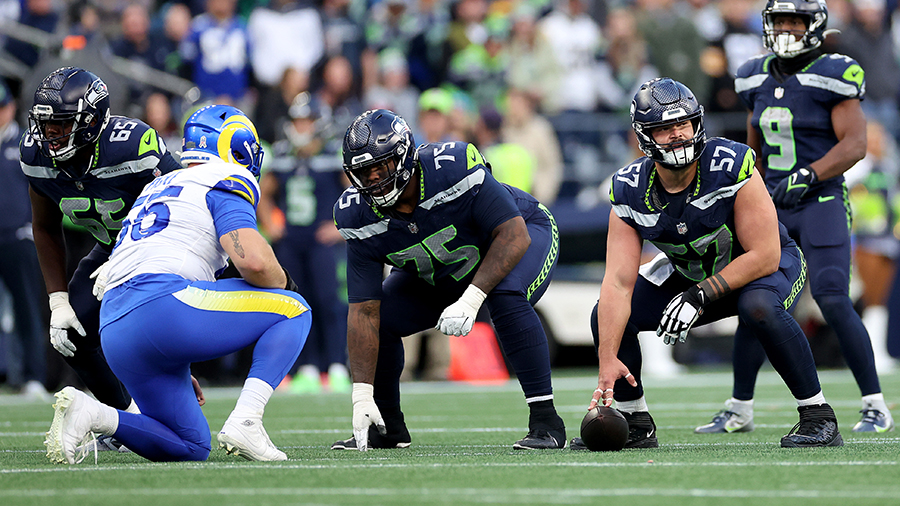 Seattle Seahawks offensive line Los Angeles Rams 2024...