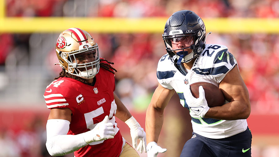 Seattle Seahawks 49ers San Francisco Zach Charbonnet Fred Warner...