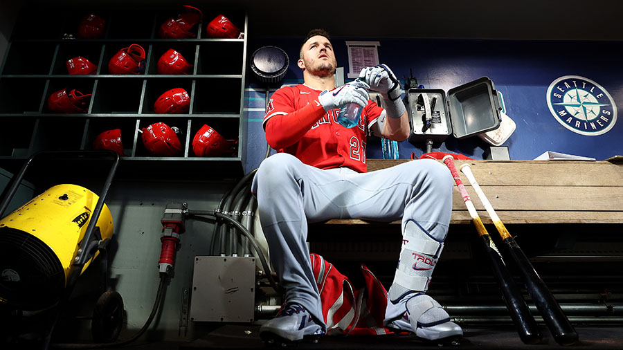 Mike Trout Angels AL West IL injured list Seattle Mariners dugout...