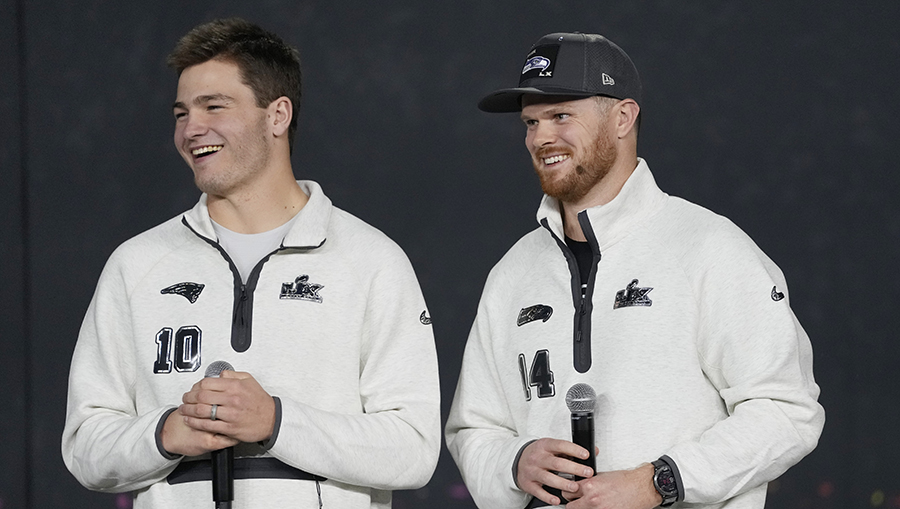 Seattle Seahawks New England Patriots Super Bowl Sam Darnold Drake Maye...
